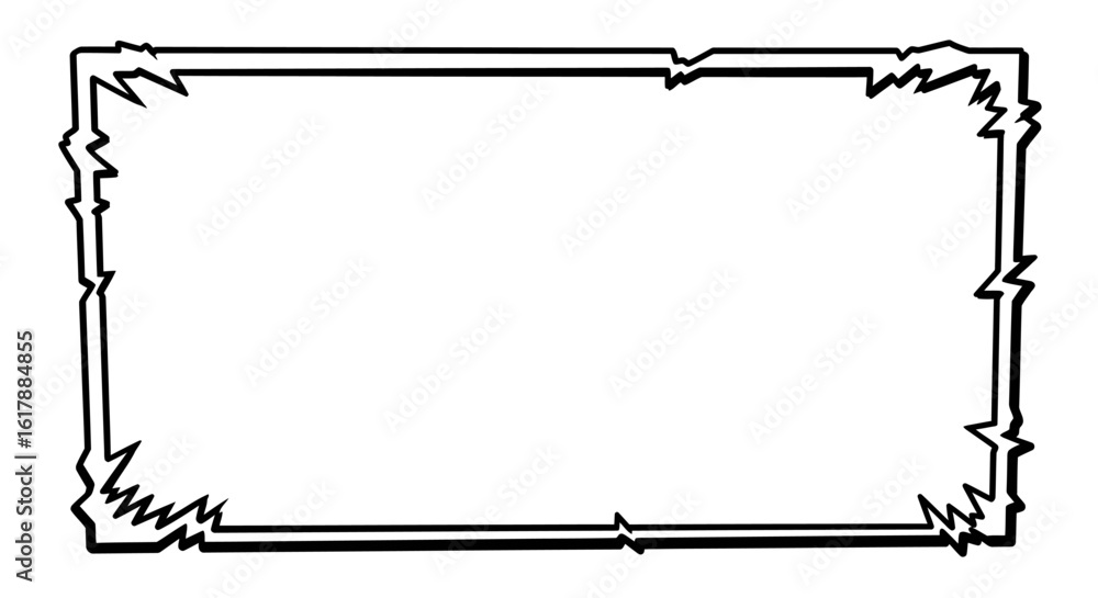 Poster jagged double-lined rectangular frame with irregular edges in black and white