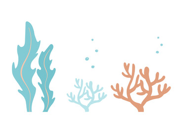 珊瑚とワカメのシンプルなイラスト