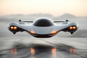 Sleek Futuristic Flying Car In Flight