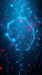 Abstract Digital Interface with Hexagonal Icons and Futuristic Data Stream in Neon Colors, cyber security wall