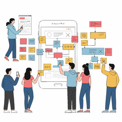 Team Collaborating on Mobile App UI/UX Design and Workflow Optimization