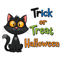 Cute black cat with Trick or Treat Halloween text vector illustration