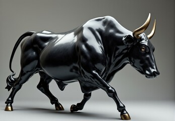 Black Bull Figurine with Golden Accents