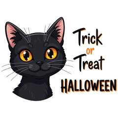Black cat with Trick or Treat Halloween text vector illustration
