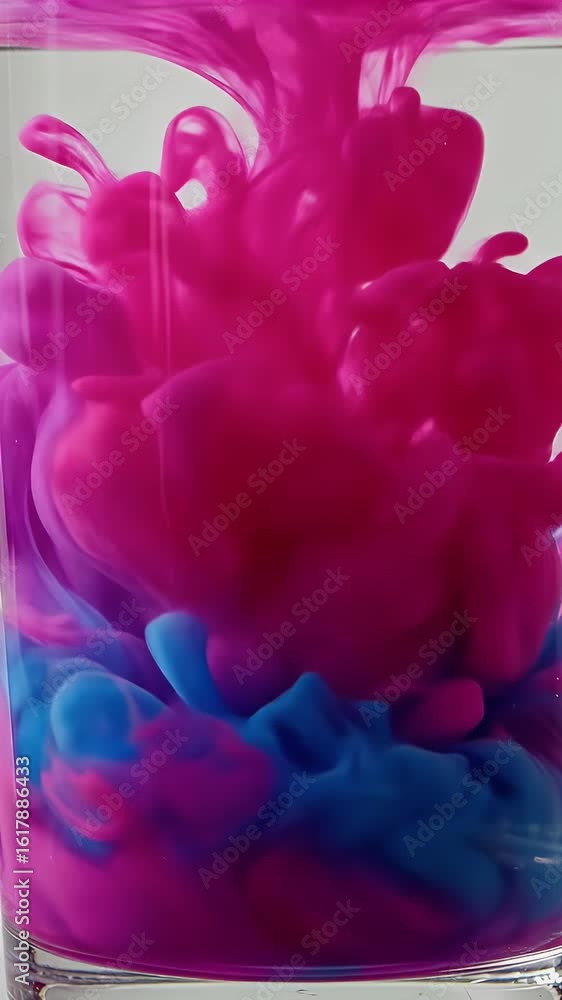 Poster realistic video of colorful ink flowing through water creating abstract art
