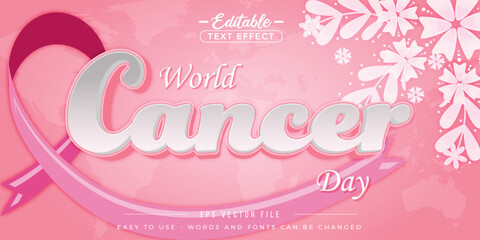Cancer day celebration poster with pink background, editable text effects.