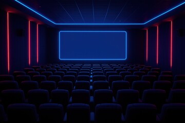 Fototapeta premium Futuristic Cinema Hall Experience Immersive Entertainment Technology Empty Space with Neon Lighting