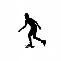 Silhouette of skater pushing off ground with one foot on white background