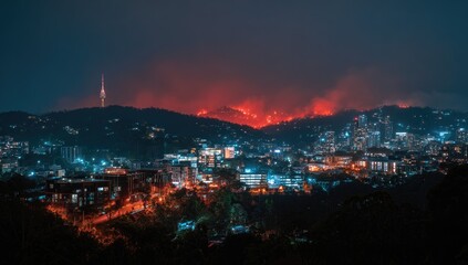 Naklejka premium City Nightscape Red Sky
