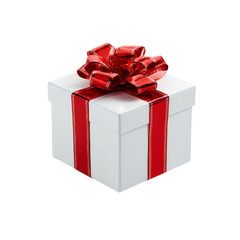 Fototapeta premium A collection of elegant white gift boxes adorned with red satin ribbons and bows, isolated on a transparent PNG background, for holiday promotions, birthday themes, online shops, Christmas, New Year