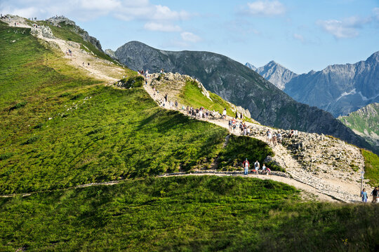 Scenic panorama of Kasprowy Wierch ridge in Poland on a sunny day