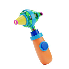 A detailed 3D cartoon otoscope in vibrant colors, shown on a white background, medical tool style