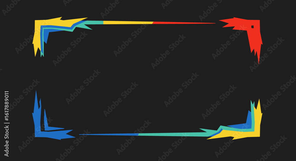 Poster abstract rectangular frame with jagged edges and vibrant colors on dark background