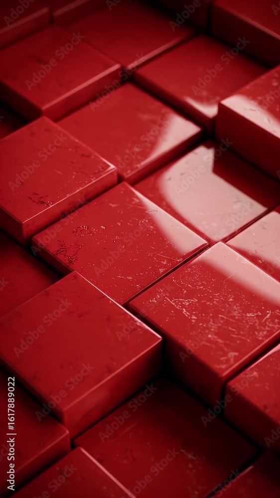 Poster red 3d cubes abstract background texture reflective surface design