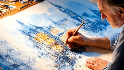 Architects delicate hand sketches a building - Powered by Adobe