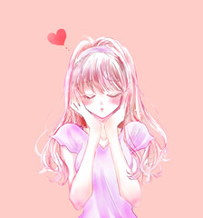 恋する女性　照れる　半袖