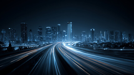 Smart city with speed line glowing light trail surround the city. big data connection technology concept