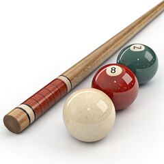 billiard balls and cue