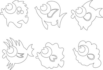 sketch vector illustration silhouette image design caricature icon logo symbol character ornament decoration decoration fish schooling in the sea modern abstract style