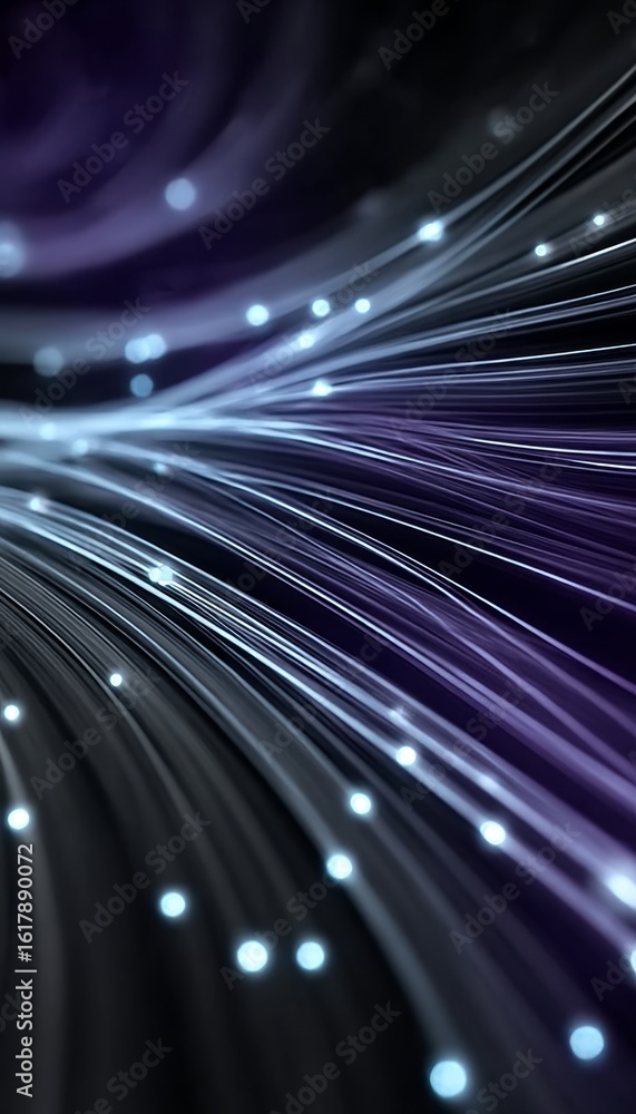 Poster futuristic fiber optic network concept with abstract speedway and neural connections in data streams