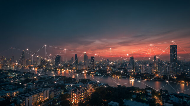 Smart city and wireless communication network concept. Digital network connection lines - Powered by Adobe