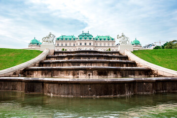 Beautiful landscape with a fountain in  Belvedere, Vienna, Austria.