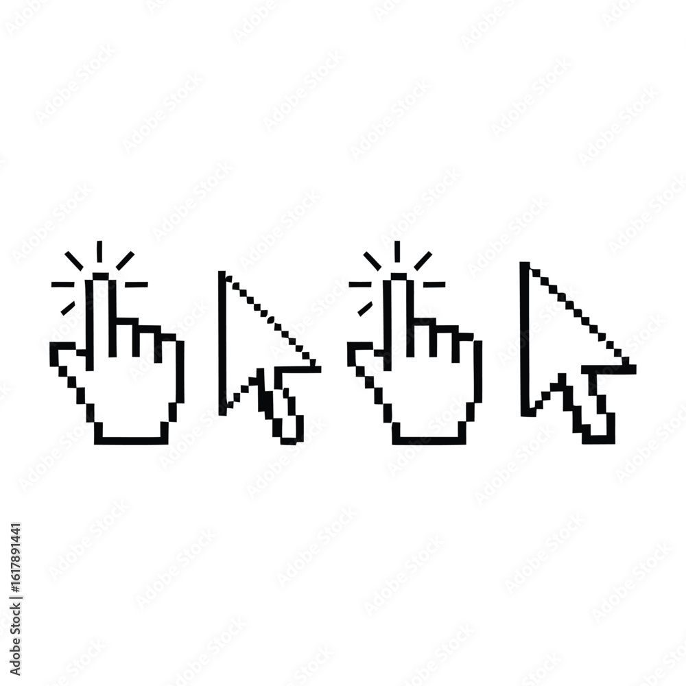 Fototapete pixelated cursor collection representing click and selection isolated on white background for retro 