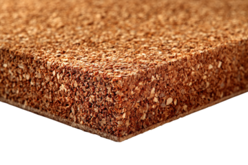 Compressed cork board closeup texture detail with dark brown color palette architectural on transparent background