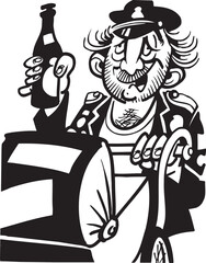 sketch vector illustration silhouette image design caricature icon logo symbol homeless person with ragged clothes enjoying drinking beer