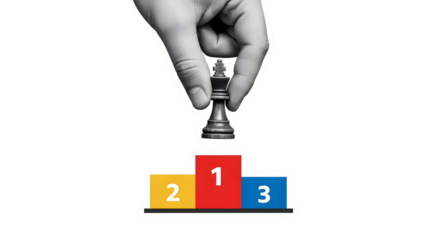 Chess King Ascends to Victory: A Hand Places the King on the Number One Podium