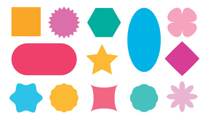 Rectangle, circle, star, square sticker shapes for label, price tag, and frame