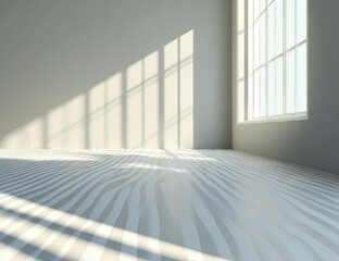 Fototapeta premium Empty room, light streaming through window. Shadows on textured floor