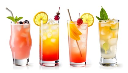 Stylish glasses filled with a variety of drinks