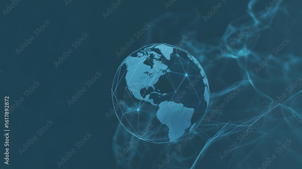 Poster futuristic digital globe with abstract blue swirls representing global connection and technology