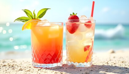 Stylish glasses filled with a variety of drinks