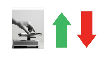 Evaluating Market Trends: Balance Scale with Up and Down Arrows Depicting Economic Analysis