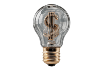 Financial Innovation Idea Lightbulb with a Gold Dollar Sign Inside Money Conceptualization on transparent background