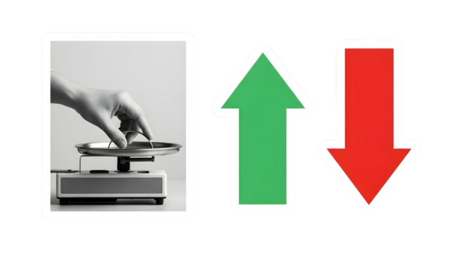 Evaluating Market Trends: Balance Scale with Up and Down Arrows Depicting Economic Analysis