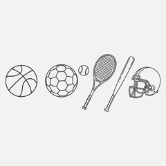 A collection of sports equipment and sports balls