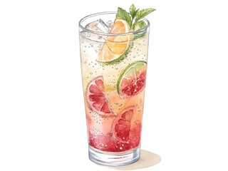 Refreshing tall glass cocktail with citrus and mint