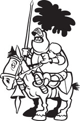 Fototapeta premium sketch vector illustration silhouette image design caricature icon logo symbol knight troop on horseback in armor fighting 