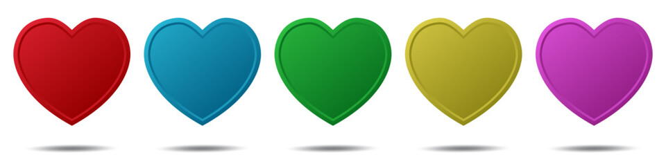 Set of colorful heart icons on a white background. Vector illustration.