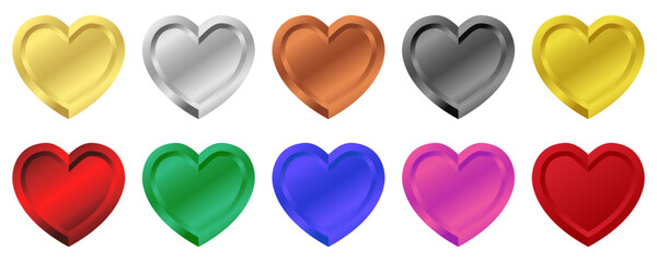 Set of colorful hearts on a white background. Vector illustration for your design.