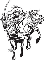 sketch vector illustration silhouette image design caricature icon logo symbol knight warrior with sword on horseback