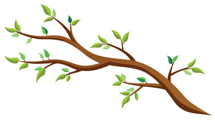 Cartoon Branch with Fresh Green Leaves An Artistic Depiction of Nature's Beauty and Simplicity in Elegant Vector Art