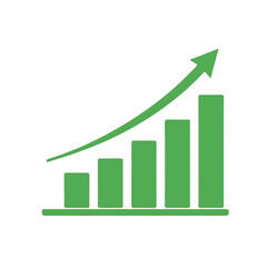 green bar graph chart going up with arrow pointing upwards