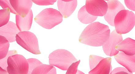 Floating Pink Rose Petals on White Background