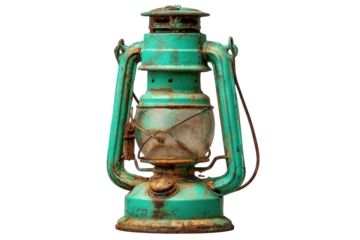 Vintage Kerosene Lantern Shines A Beautiful Teal Oil Lamp with Rustic Charm for Light on transparent background
