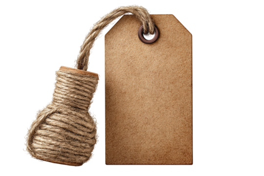 Rustic Elegance Craft Paper Tag with Jute Twine Detail Textured Cardboard Label Natural Fiber on transparent background