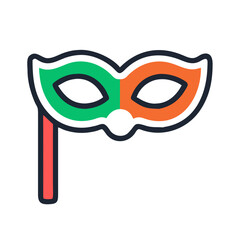 Colorful carnival mask with green, orange, and white elements  